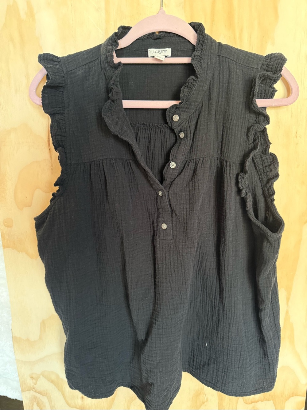 J. Crew Black Ruffle Collar Button-Front Tunic - Picture 3 of 3